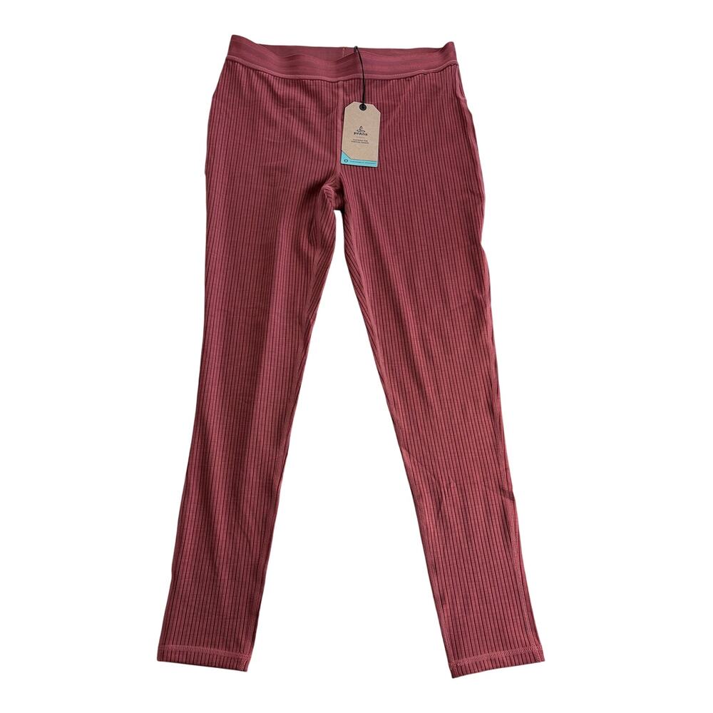 prAna Womens $99 Luminance Leggings Large Glogg Pink Ribbed High Rise Yoga NEW